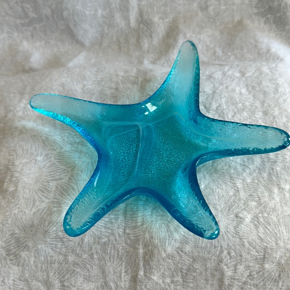 Blue Starfish Glass Trinket Dish